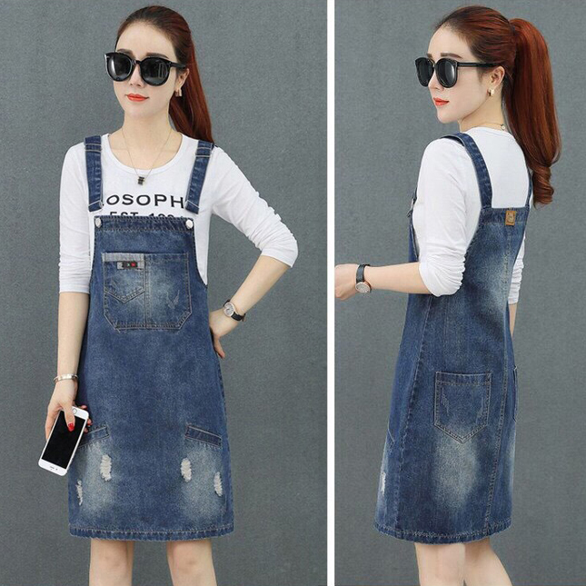 ĐẦM JEAN YẾM FORM A 2 DÂY PHỐI TÚI (KHÔNG KÈM ÁO THUN) - NY827